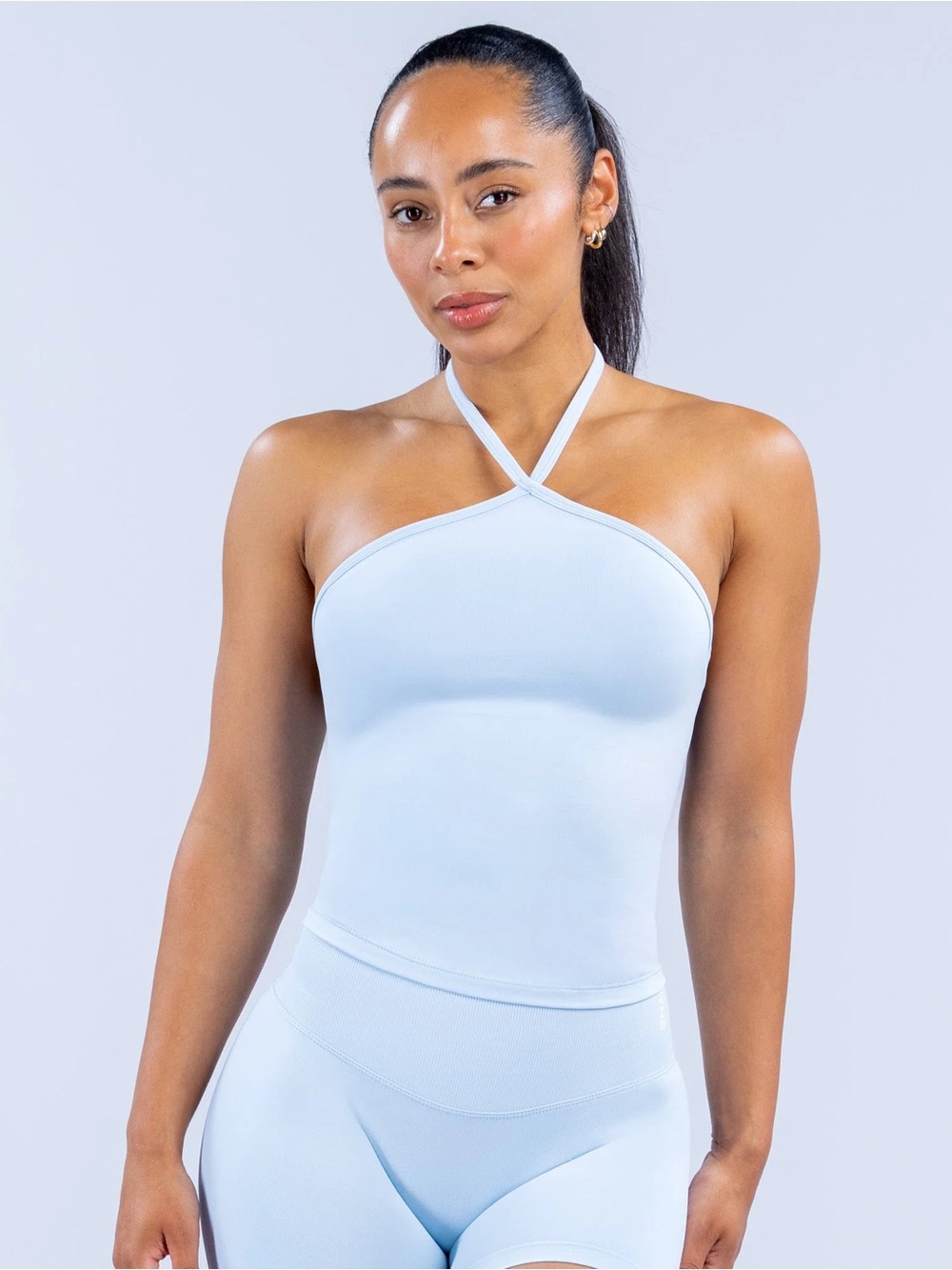 Dynamic longline halter top -  POWDER BLUE